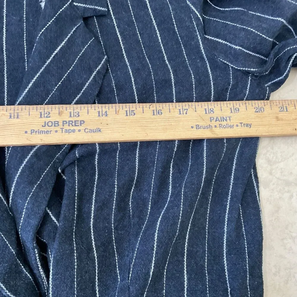 Free People Blazer Women's Large Blue Double Breasted stripes bell sleeves Flaws